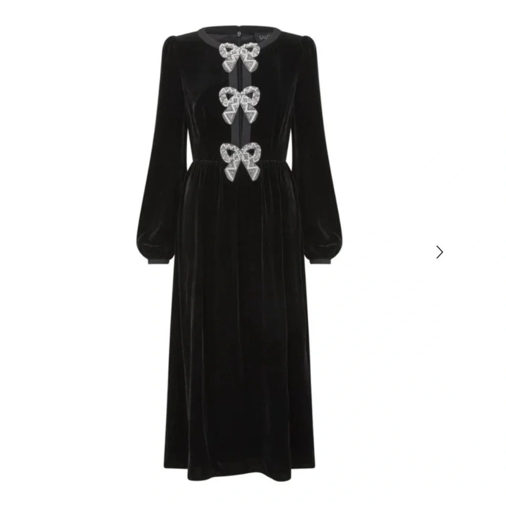Saloni Camille Bow Velvet Midi Dress Black Embellished Size 2 NWT - Picture 9 of 9